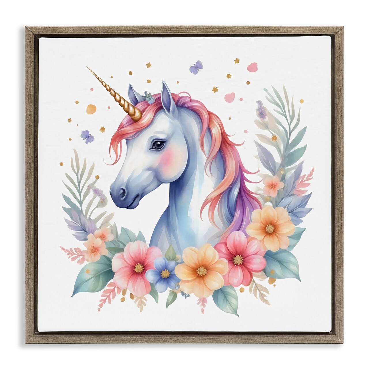 Stupell Industries Colorful Unicorn with Flowers Floating Frame, design by Creative Studio